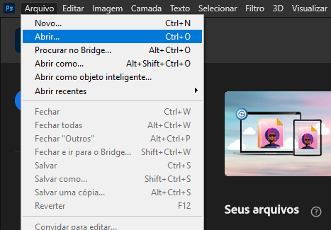 photoshop arquivo abrir